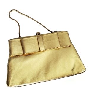 Harry Levine gold evening purse bow accent